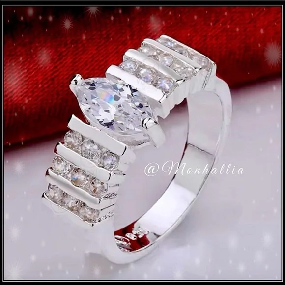 925 MARQUISE SIMULATED DIAMOND PEAR PAVE WIDE BAND COCKTAIL RING - Picture 4 of 5